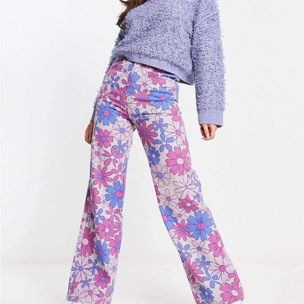 ASOS Bailey Rose Floral Wide-Leg Pants in Pink & Blue